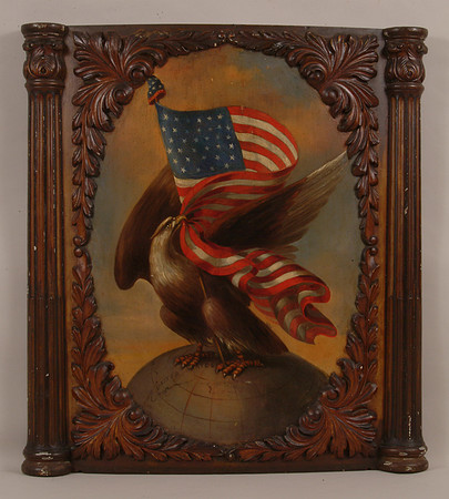 "Eagle on Top of Globe" Engine Panel Painting (unknown artist circa 1863)