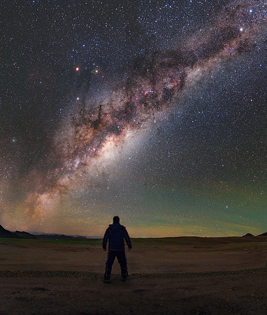Man meets Milky Way (Chajnantor Plateau, Atacama Desert, Chile)
