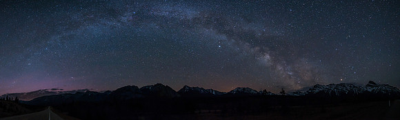 Milky Way panorama over Ex Coelis Mountain (Alberta, Canada)