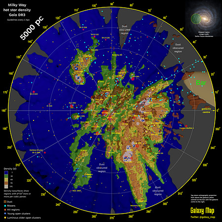 Milky Way hot star density within 5000 parsecs (by Galaxy Map)