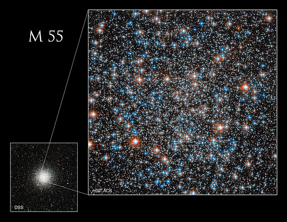 Area of globular cluster Messier 55 that Hubble observed