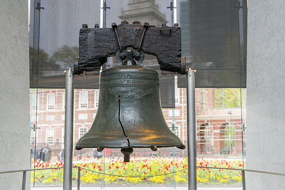 The Liberty Bell outside Independence Hall in Philadelphia