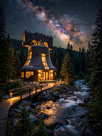 Liberty Bell Night Cabin by the Milky Way