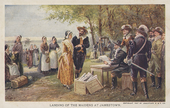 Vintage Postcard - Landing of the Maidens at Jamestown.