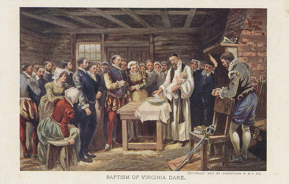 Vintage Postcard - Baptism of Virginia Dare.