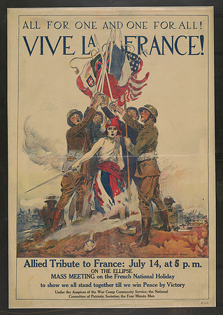 All for One and One for All! Vive La France! (WWI poster by James Montgomery Flagg published circa 1918)