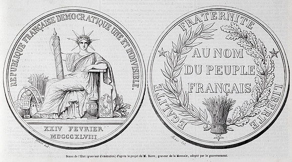 Obverse and reverse of the Great Seal of the French Republic designed by Jacques-Jean Barre (published circa 1848)