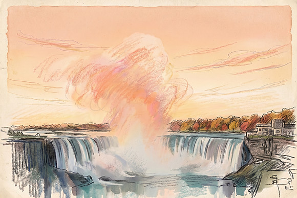 Watercolor Sketch Wash of Horseshoe Falls
