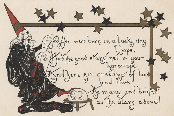Vintage Postcard - Wizard Horoscope Poem