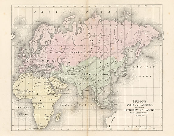 Vintage Map - Descendants of Noah in Europe, Asia and Africa