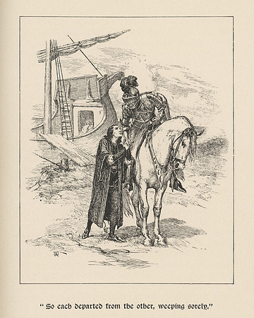 Vintage Illustration - "So each parted from the other [Tristram and Gouvernail], weeping sorely."