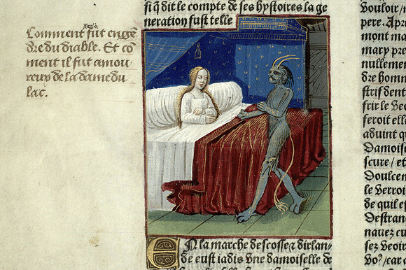 Conception of Merlin as depicted in the Lancelot en prose manuscript (circa 1494 or after)