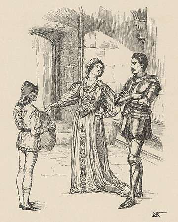Vintage Illustration - Morgan le Fay tricks Tristram into accepting her shield