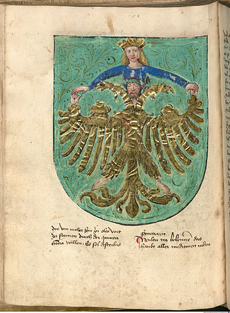 Book of the Holy Trinity (German) - Double Eagle Coat of Arms Featuring Christ as Man of Sorrows, Held by Mary