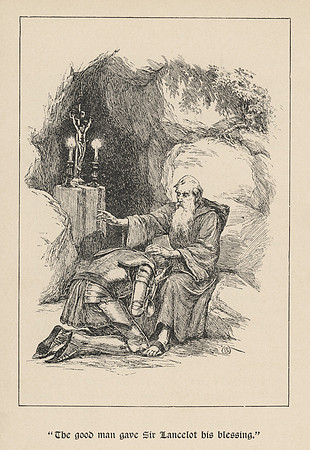 Vintage Illustration - "The good man gave Sir Lancelot his blessing."