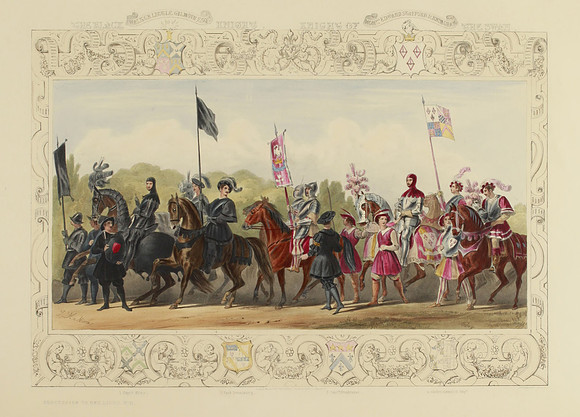 Eglinton Tournament Plate XI - Walter Little Gilmour, Esq. - The Black Knight + The Honourable Edward Stafford Jerningham - Knight of the Swan (published circa 1843)