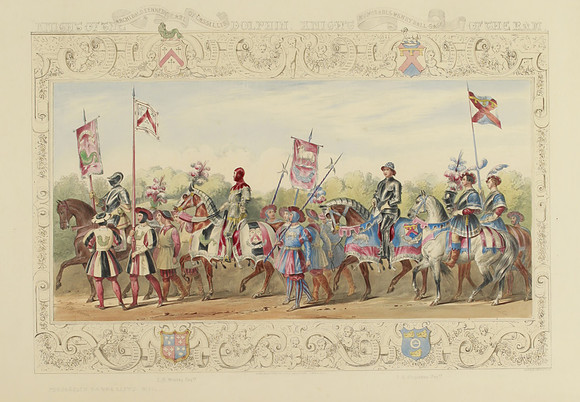 Eglinton Tournament Plate X - Archibald, Earl of Cassilis - Knight of the Dolphin + The Honourable Henry Hall Gage, Knight of the Ram (published circa 1843)