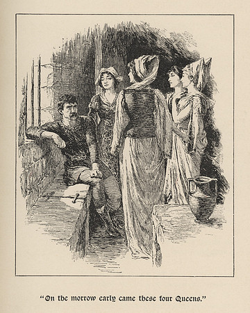 Vintage Illustration - "On the morrow early came these four Queens [for Sir Lancelot's affection]."