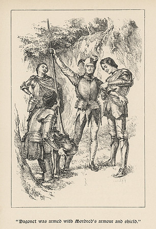 Vintage Illustration - "Dagonet was armed with Mordred's armour and shield."