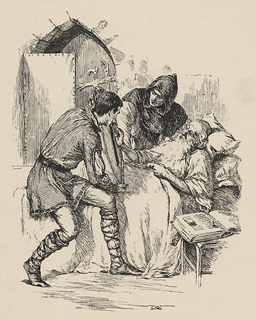 Vintage Illustration - Joseph of Arimathea traces on the shield a red cross