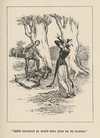 Vintage Illustration - [Sir Lancelot says:] "With falsehood ye would have slain me by treason."