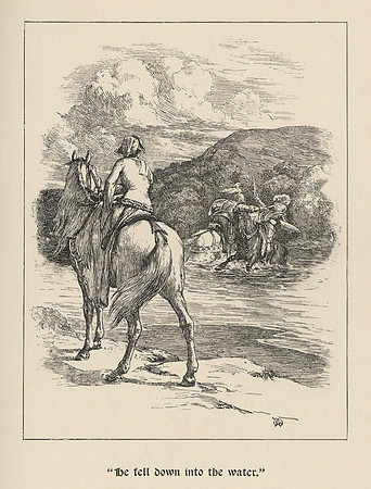 Vintage Illustration - "He [the Black Knight] fell down into the water."