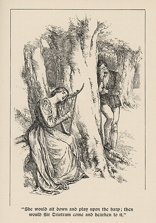 Vintage Illustration - "She [Iseult] would sit down and play upon the harp; then would Sir Tristram come and hearken to it."