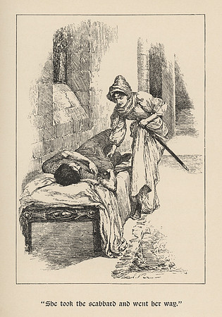 Vintage Illustration - "She [Morgan le Fay] took the scabbard [of Excalibur] and went her way."