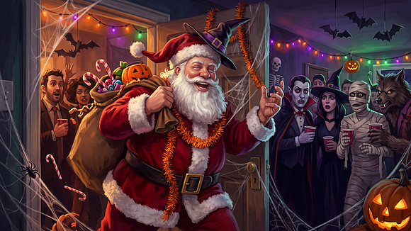 Santa Crashes a Halloween Party