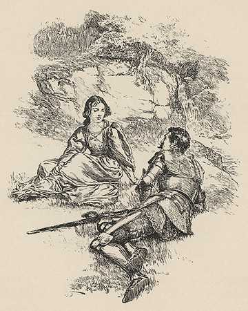 Vintage Illustration - Dame Bragwaine and Sir Tristram