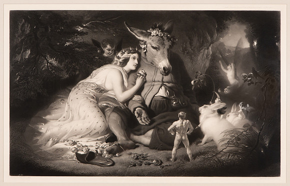 A Midsummer Night's Dream (Shakespeare, Act 4, Scene 1) (engraving by Samuel Cousins after Sir Edwin Henry Landseer circa 1857)