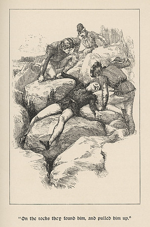 Vintage Illustration - "On the rocks they found him [Tristram], and pulled him up."