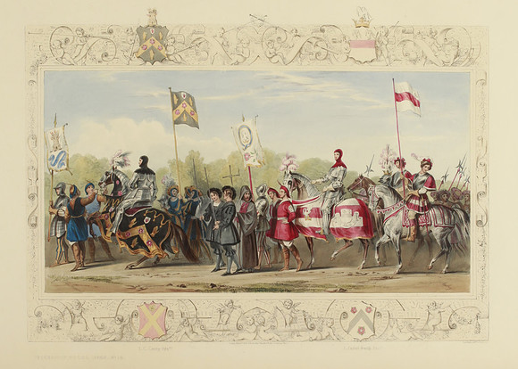 Eglinton Tournament Plate XIV - Sir Francis Hopkins, Baronet - Knight of the Burning Tower + Richard Lechmere, Esq. - Knight of the Red Rose (published circa 1843)