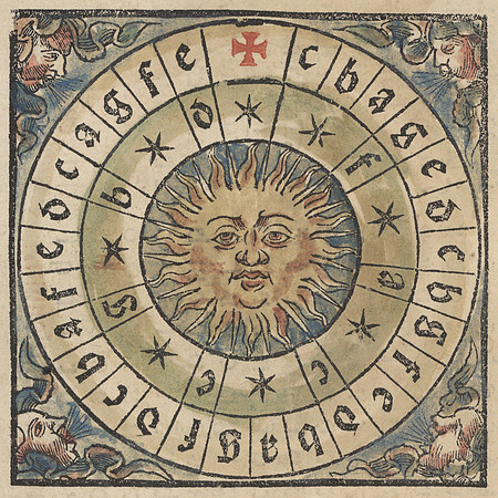 Vintage Woodcut Sun Wheel