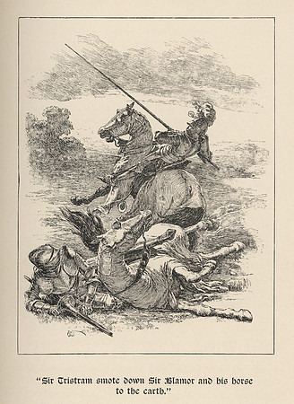 Vintage Illustration - "Sir Tristram smote down Sir Blamor and his horse to the earth."