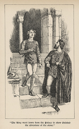 Vintage Illustration - "The King [Arthur] went down from the Palace to show Galahad the adventure of the stone."