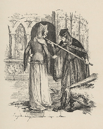 Vintage Illustration - The Queen of Ireland espies Tristram's broken sword