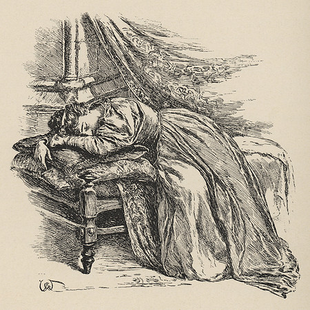 Vintage Illustration - Queen Guinevere grieves in her chamber