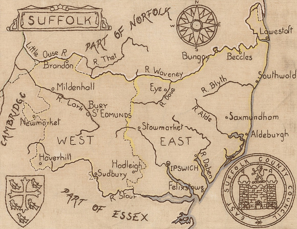 Vintage Embroidery Map - Suffolk