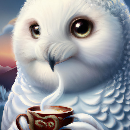 Snow Owl Enjoying Hot Chocolate