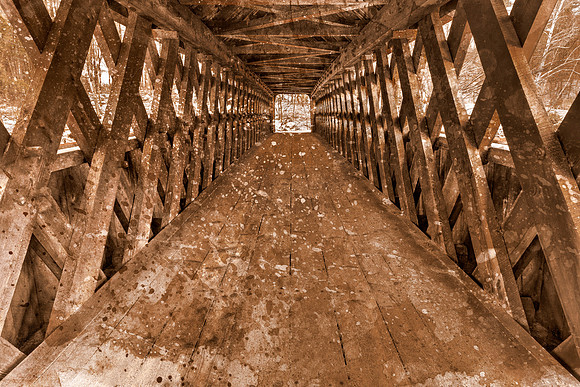 Jack O'Lantern Covered Bridge - Acrylic Sepia Nostalgia