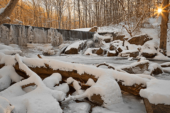 Winter Sunset Waterfall