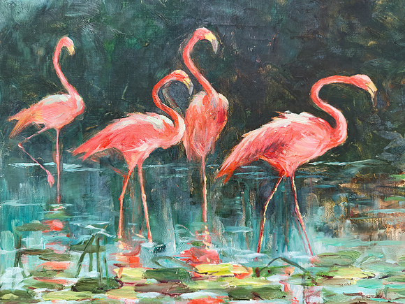Flamingoes Close-up (by Frederick Stuart Church circa 1910)