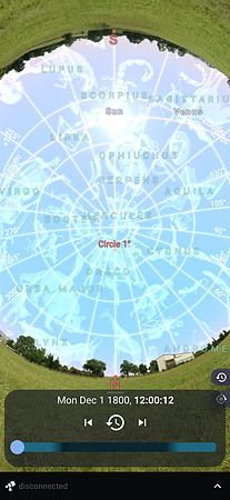 Stellarium Screenshot: Washington DC at Noon on December 1, 1800