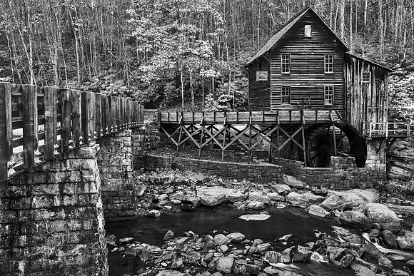 Glade Creek Grist Mill - Black & White