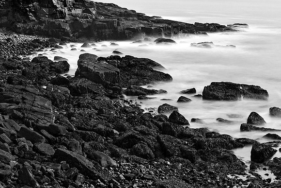 Rugged Thunder Hole Coast - Black & White