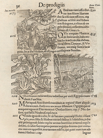 Vintage Woodcut - Abraham's Trial by Sacrifice + Fire & Floods