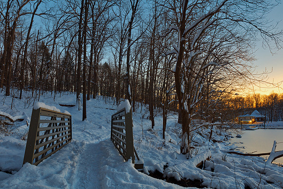 Winter Twilight Trail Bridge - Lake Needwood
