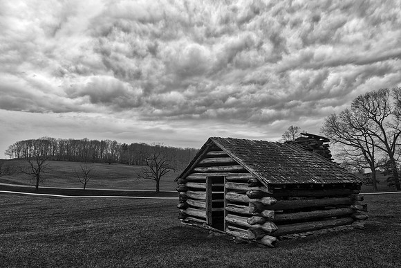 Valley Forge Cabin Cloudscape - Black & White