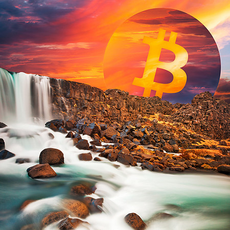 Bitcoin Sunset Waterfall